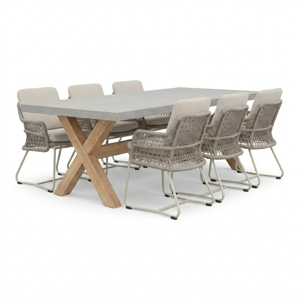 Norwich/Gianna Almond Beige dining tuinset | 6 personen | polystone + touw | 250cm