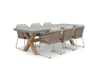 Norwich/Tulum Almond Beige dining tuinset | 6 personen | polystone + touw | 250cm