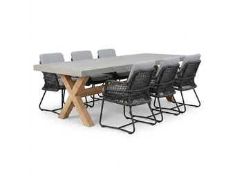 Norwich/Gianna Stone Grey dining tuinset | 6 personen | polystone + touw | 250cm