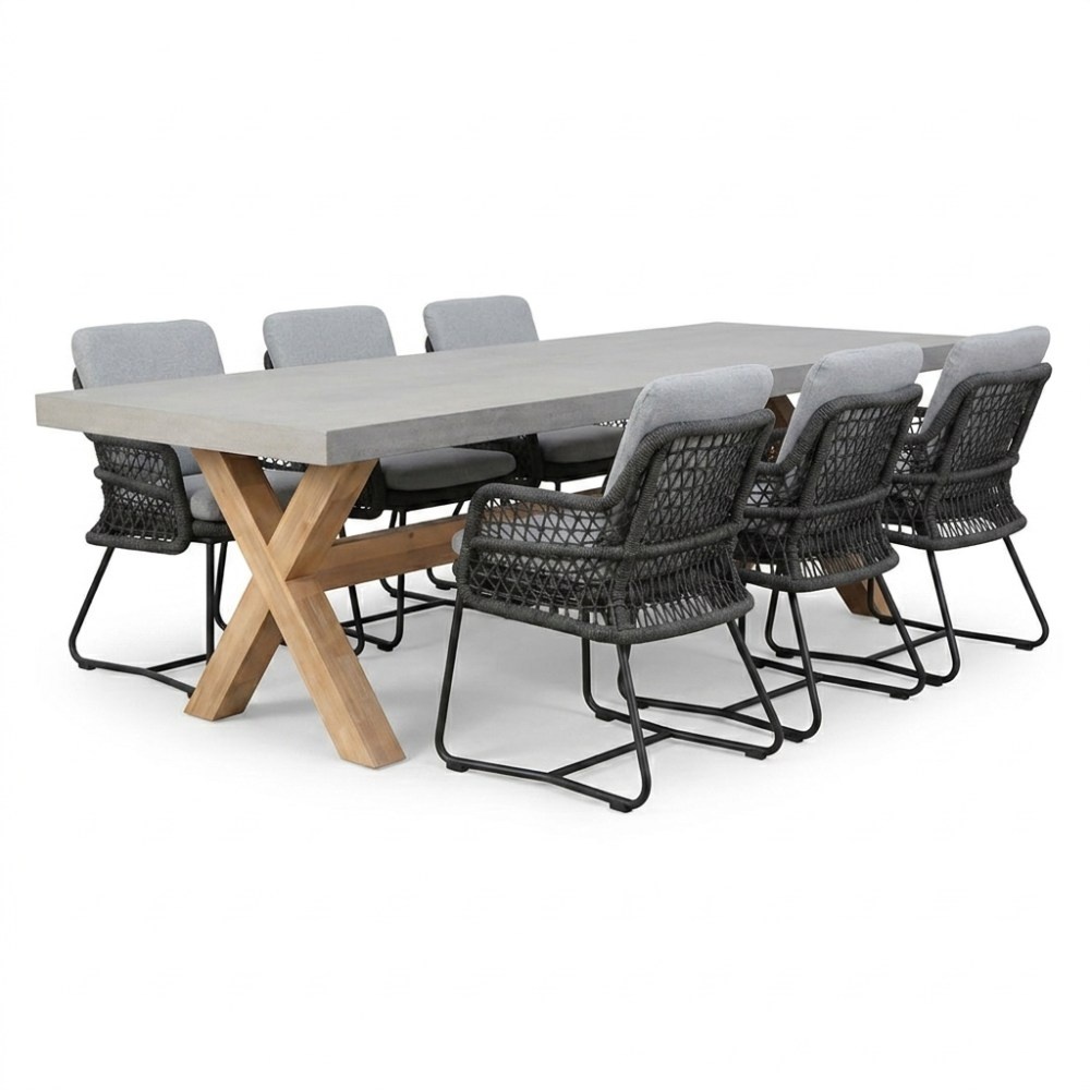Norwich/Gianna Stone Grey dining tuinset | 6 personen | polystone + touw | 250cm