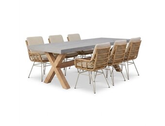 Norwich/Carlos beige dining tuinset | 6 personen | polystone + wicker | 250cm
