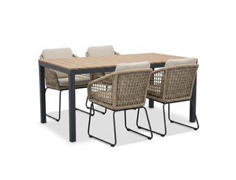 Oxford/Tulum Sahara Dust dining tuinset | 4 personen | aluminium + touw | 160cm