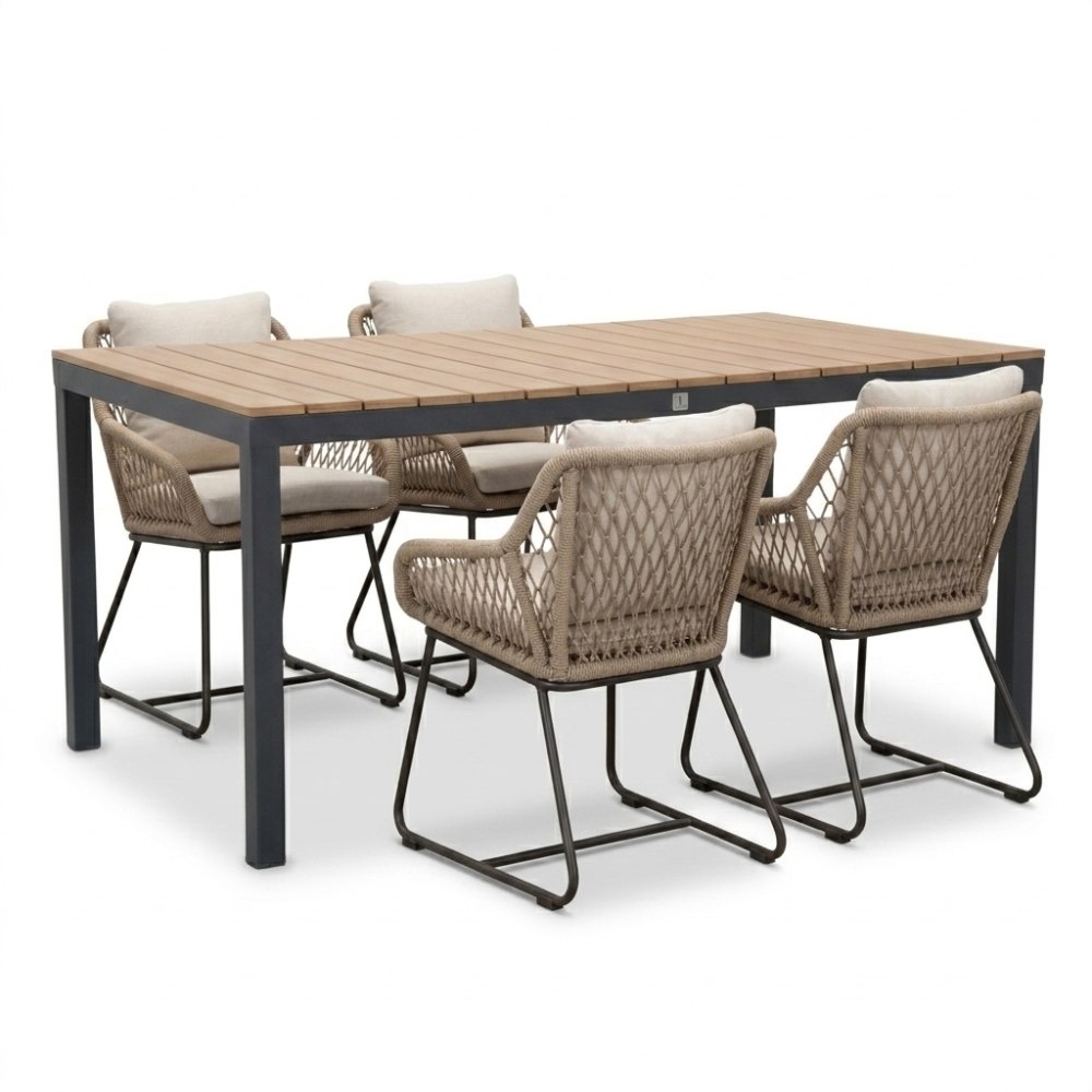 Oxford/Portofino Sahara Dust dining tuinset | 4 personen | aluminium + touw | 160cm