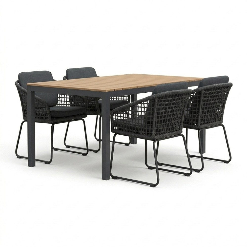 Oxford/Tulum Lava Grey dining tuinset | 4 personen | aluminium + touw | 160cm
