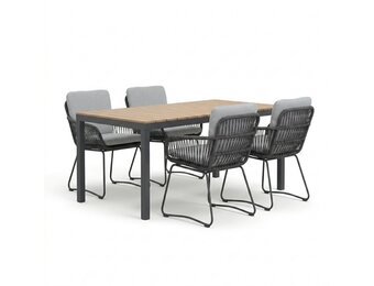 Oxford/Harper Stone Grey dining tuinset | 4 personen | aluminium + touw | 160cm