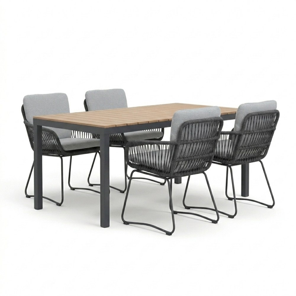 Oxford/Harper Stone Grey dining tuinset | 4 personen | aluminium + touw | 160cm