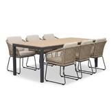 Oxford/Tulum Sahara Dust dining tuinset | 6 personen | aluminium + touw | 200cm