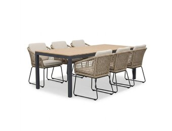 Oxford/Tulum Sahara Dust dining tuinset | 6 personen | aluminium + touw | 200cm