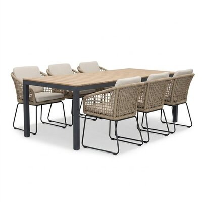 Oxford/Tulum Sahara Dust dining tuinset | 6 personen | aluminium + touw | 200cm