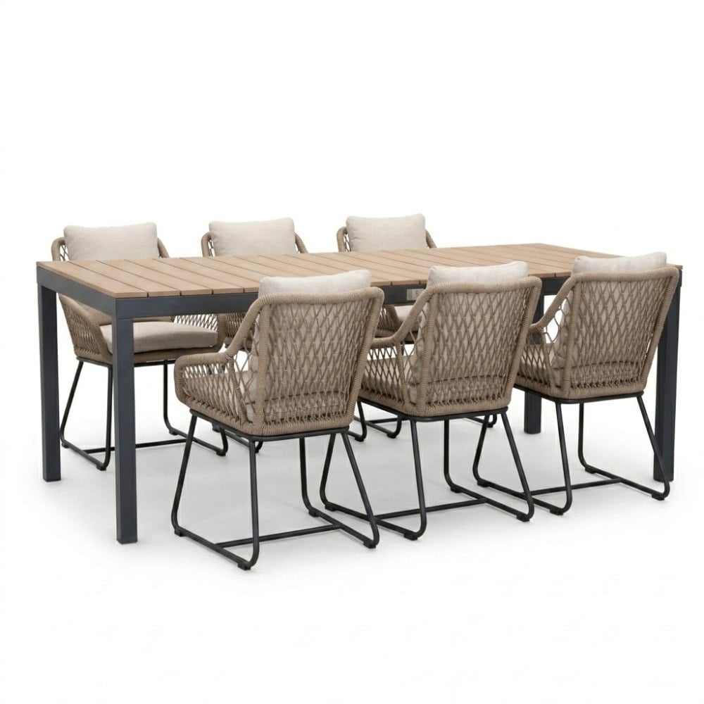 Oxford/Portofino Sahara Dust dining tuinset | 6 personen | aluminium + touw | 200cm