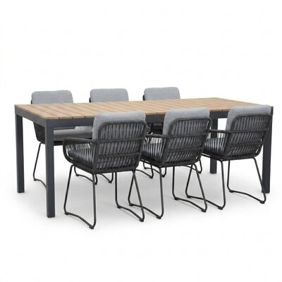 Oxford/Harper Stone Grey dining tuinset | 6 personen | aluminium + touw | 200cm