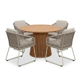 Palau/Tulum Almond Beige dining tuinset | 4 personen | teakhout + touw | Ø120cm