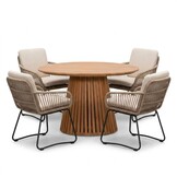 Palau/Harper Sahara Dust dining tuinset | 4 personen | teakhout + touw | Ø120cm