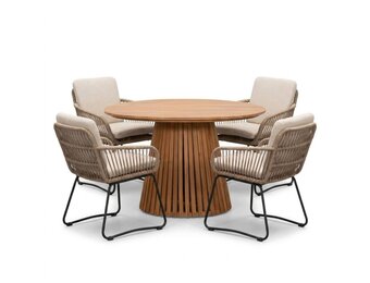 Palau/Harper Sahara Dust dining tuinset | 4 personen | teakhout + touw | Ø120cm