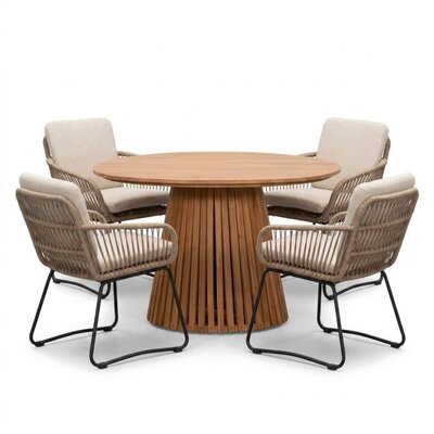 Palau/Harper Sahara Dust dining tuinset | 4 personen | teakhout + touw | Ø120cm