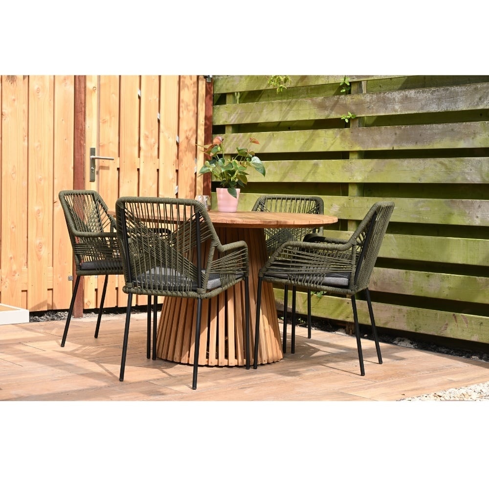 Palau/Harper Sahara Dust dining tuinset | 4 personen | teakhout + touw | Ø120cm