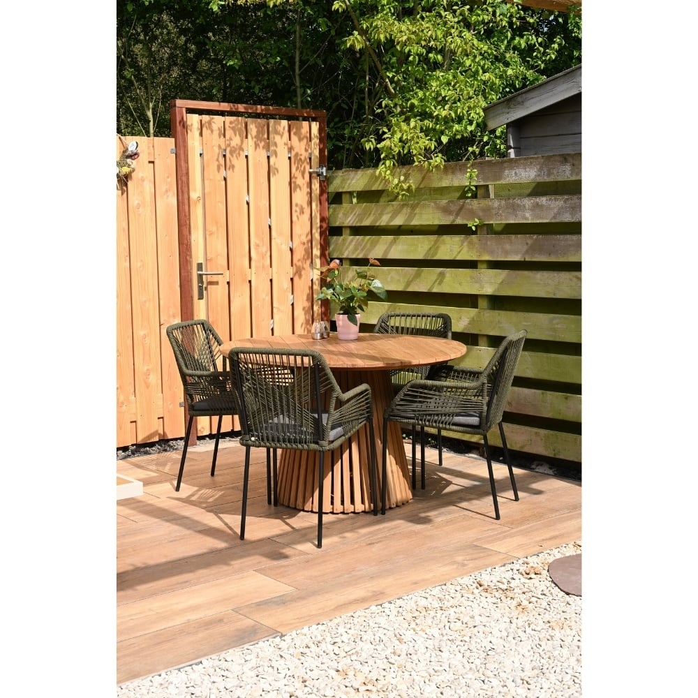 Palau/Harper Sahara Dust dining tuinset | 4 personen | teakhout + touw | Ø120cm