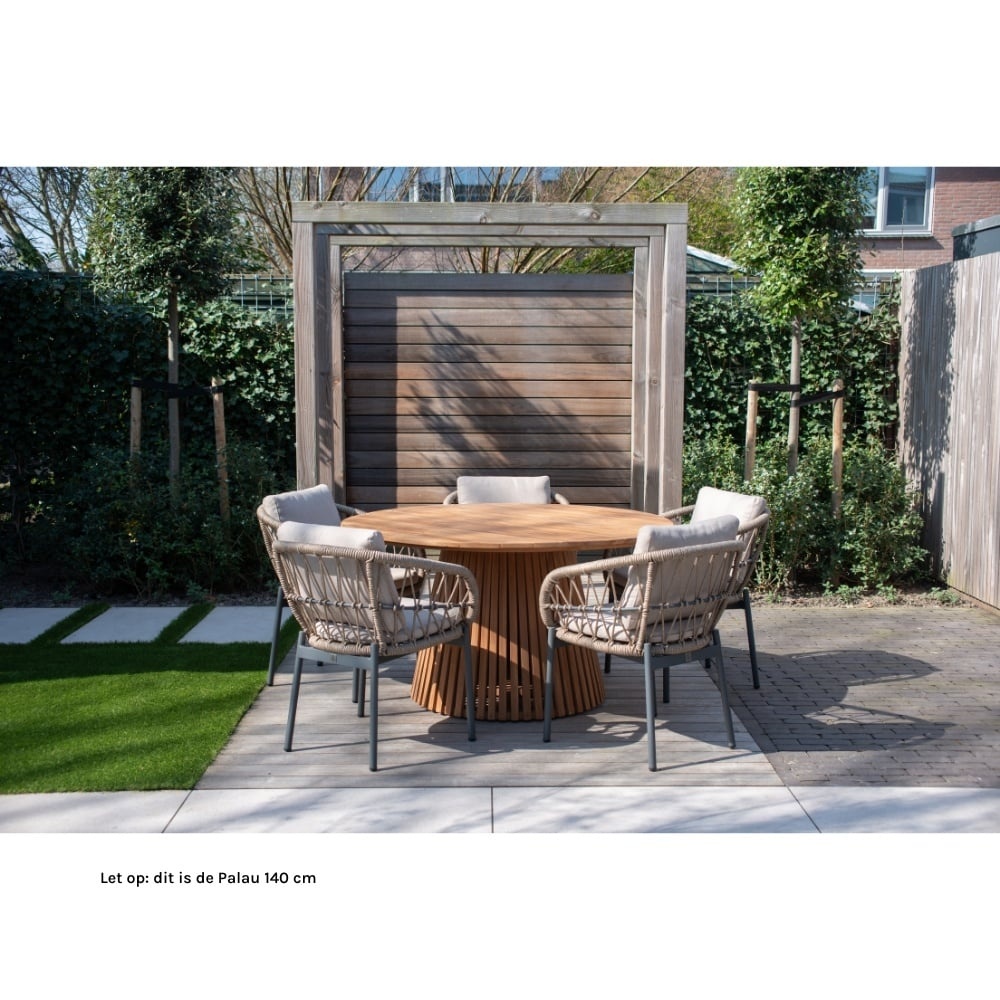 Palau/Harper Sahara Dust dining tuinset | 4 personen | teakhout + touw | Ø120cm