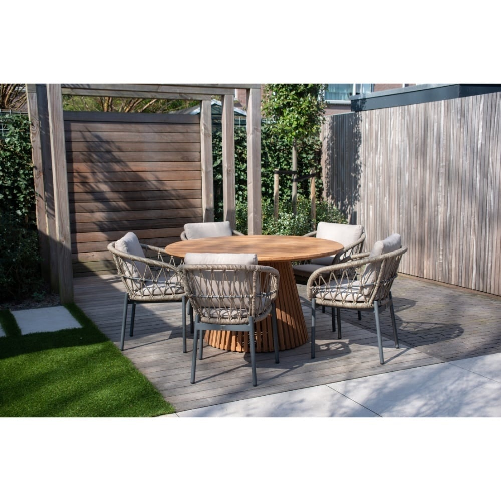 Palau/Harper Sahara Dust dining tuinset | 4 personen | teakhout + touw | Ø120cm