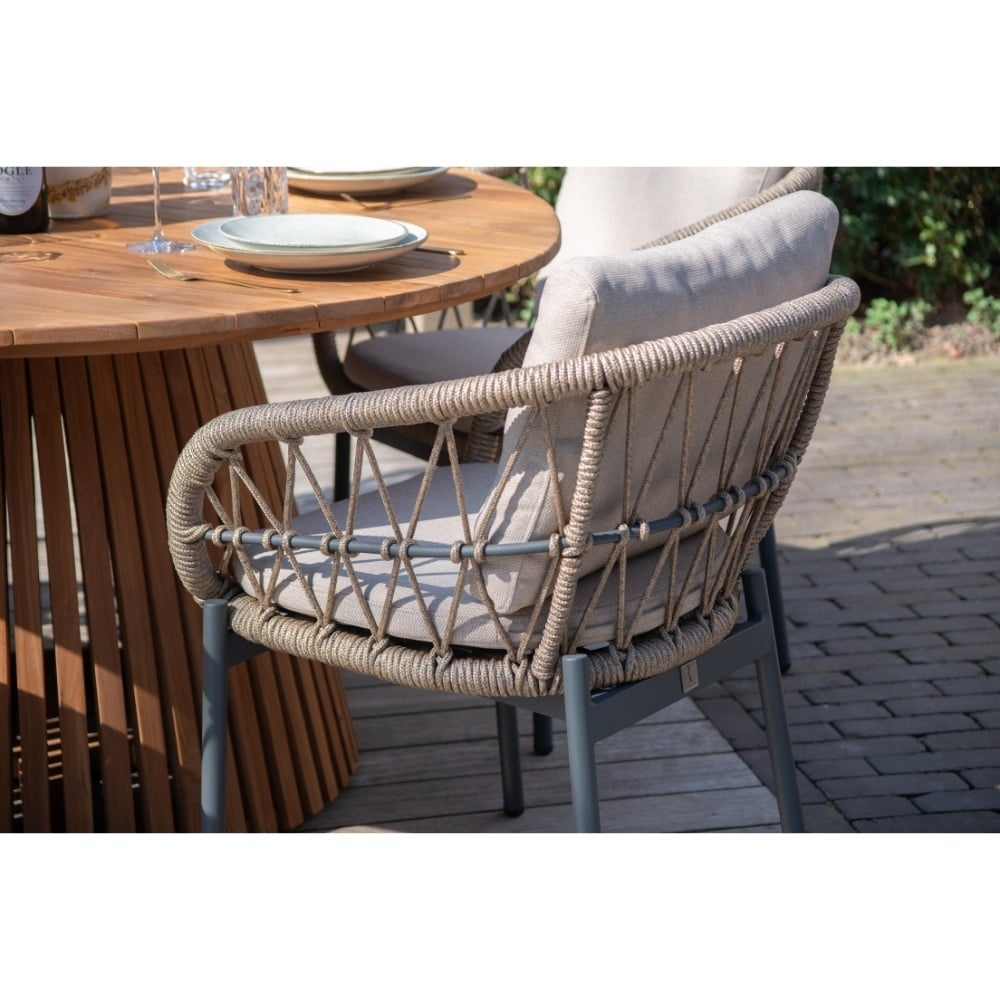 Palau/Harper Sahara Dust dining tuinset | 4 personen | teakhout + touw | Ø120cm