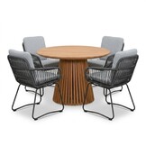 Palau/Harper Stone Grey dining tuinset | 4 personen | teakhout + touw | Ø120cm