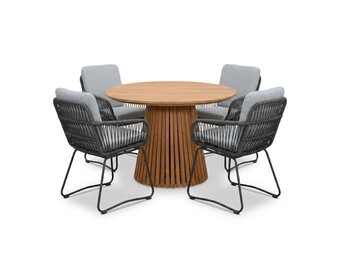 Palau/Harper Stone Grey dining tuinset | 4 personen | teakhout + touw | Ø120cm