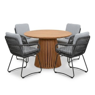 Palau/Harper Stone Grey dining tuinset | 4 personen | teakhout + touw | Ø120cm