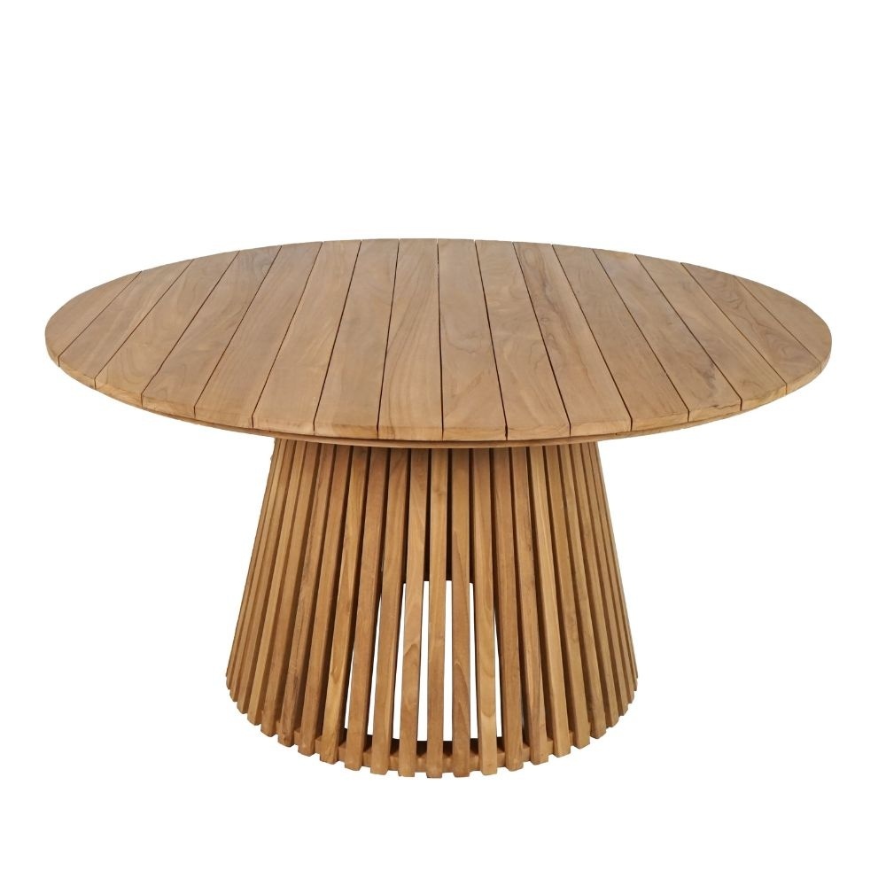 Palau/Tulum Almond Beige dining tuinset | 6 personen | teakhout + touw | Ø140cm