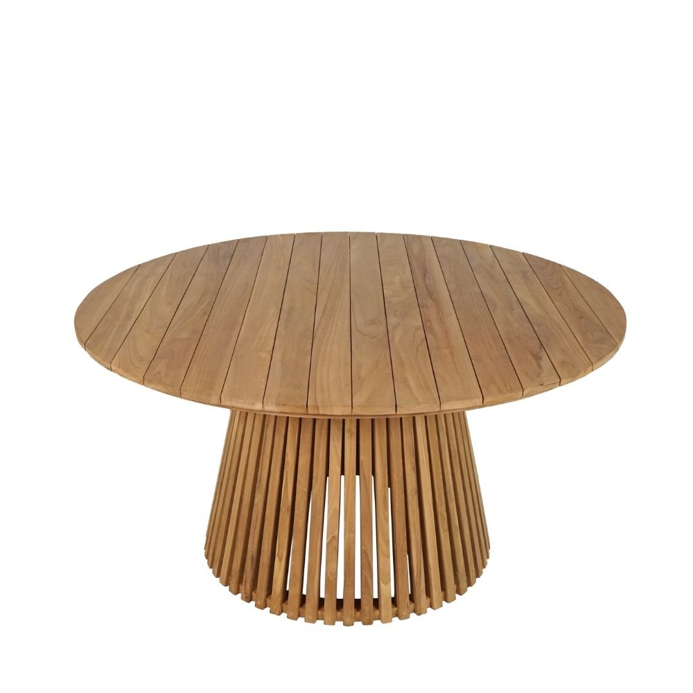 Palau/Tulum Almond Beige dining tuinset | 6 personen | teakhout + touw | Ø140cm