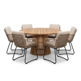 Palau/Harper Sahara Dust dining tuinset | 6 personen | teakhout + touw | Ø140cm