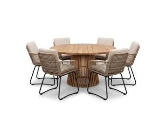 Palau/Harper Sahara Dust dining tuinset | 6 personen | teakhout + touw | Ø140cm