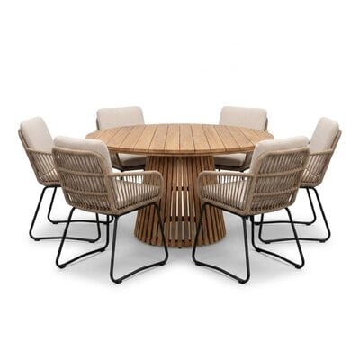 Palau/Harper Sahara Dust dining tuinset | 6 personen | teakhout + touw | Ø140cm