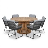 Palau/Harper Stone Grey dining tuinset | 6 personen | teakhout + touw | Ø140cm