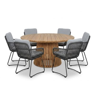 Palau/Harper Stone Grey dining tuinset | 6 personen | teakhout + touw | Ø140cm