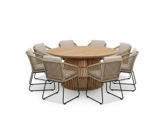 Palau/Tulum Sahara Dust dining tuinset | 8 personen | teakhout + touw | 180cm