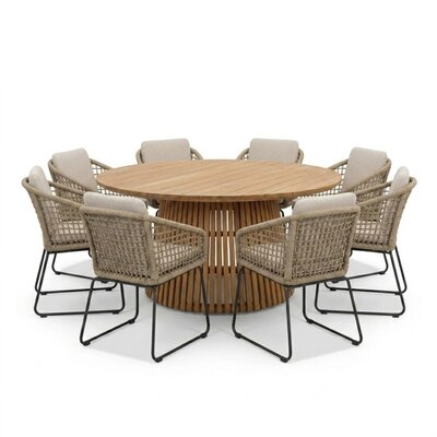Palau/Tulum Sahara Dust dining tuinset | 8 personen | teakhout + touw | 180cm