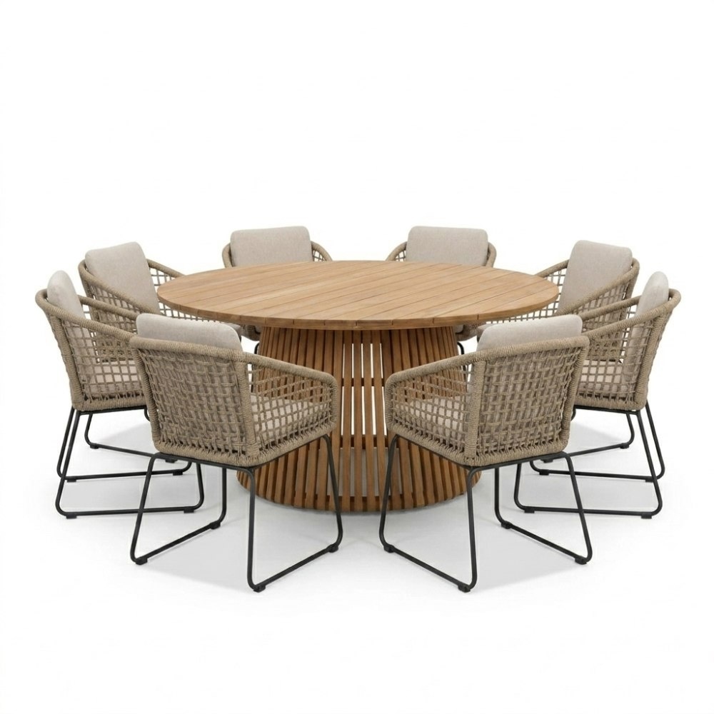 Palau/Tulum Sahara Dust dining tuinset | 8 personen | teakhout + touw | 180cm