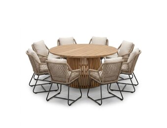 Palau/Portofino Sahara Dust dining tuinset | 8 personen | teakhout + touw | 180cm