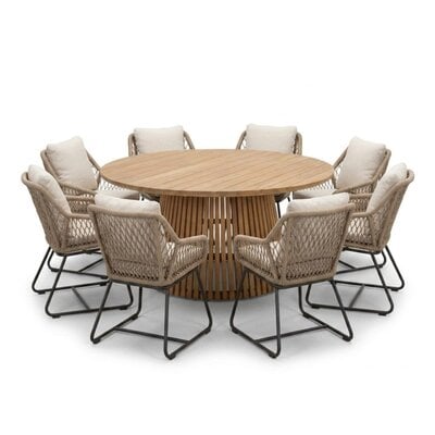 Palau/Portofino Sahara Dust dining tuinset | 8 personen | teakhout + touw | 180cm