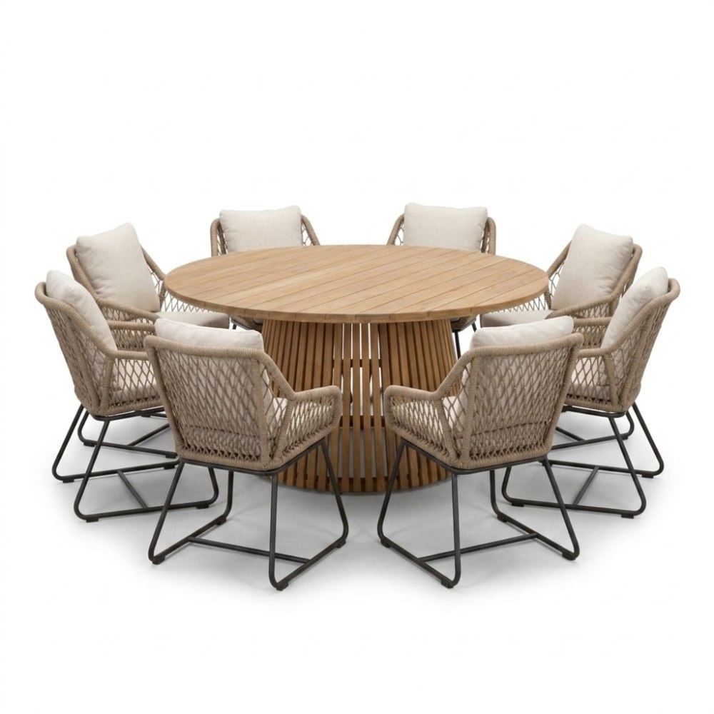 Palau/Portofino Sahara Dust dining tuinset | 8 personen | teakhout + touw | 180cm