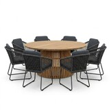 Palau/Tulum Lava Grey dining tuinset | 8 personen | teakhout + touw | 180cm