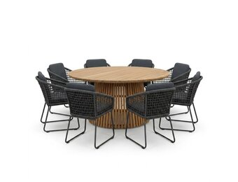 Palau/Tulum Lava Grey dining tuinset | 8 personen | teakhout + touw | 180cm