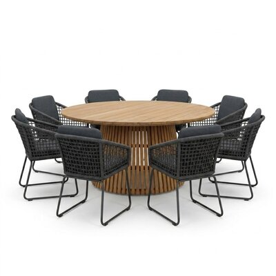 Palau/Tulum Lava Grey dining tuinset | 8 personen | teakhout + touw | 180cm