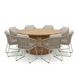Palau/Tulum Almond Beige dining tuinset | 8 personen | teakhout + touw | 180cm