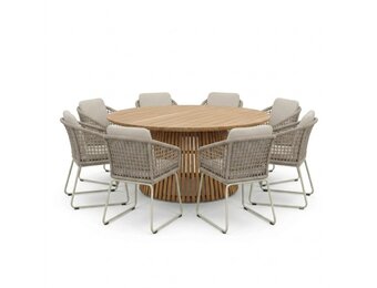 Palau/Tulum Almond Beige dining tuinset | 8 personen | teakhout + touw | 180cm