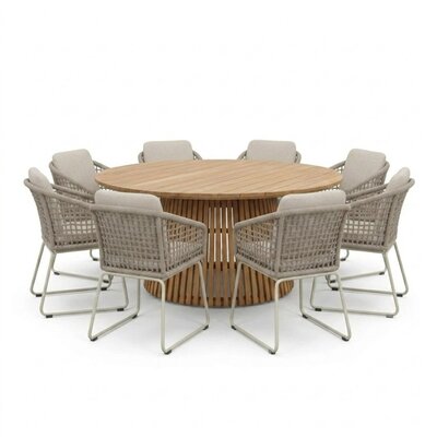 Palau/Tulum Almond Beige dining tuinset | 8 personen | teakhout + touw | 180cm