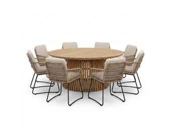 Palau/Harper Sahara Dust dining tuinset | 8 personen | teakhout + touw | 180cm