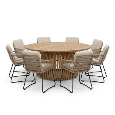 Palau/Harper Sahara Dust dining tuinset | 8 personen | teakhout + touw | 180cm