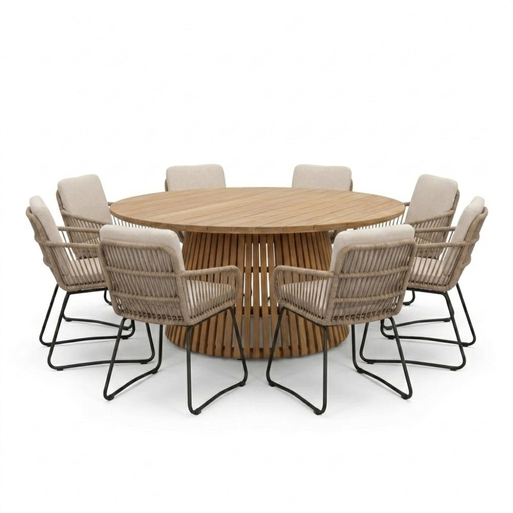 Palau/Harper Sahara Dust dining tuinset | 8 personen | teakhout + touw | 180cm