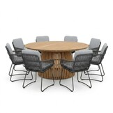 Palau/Harper Stone Grey dining tuinset | 8 personen | teakhout + touw | 180cm